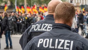 Panorama police operation in Germany during a demonstration.