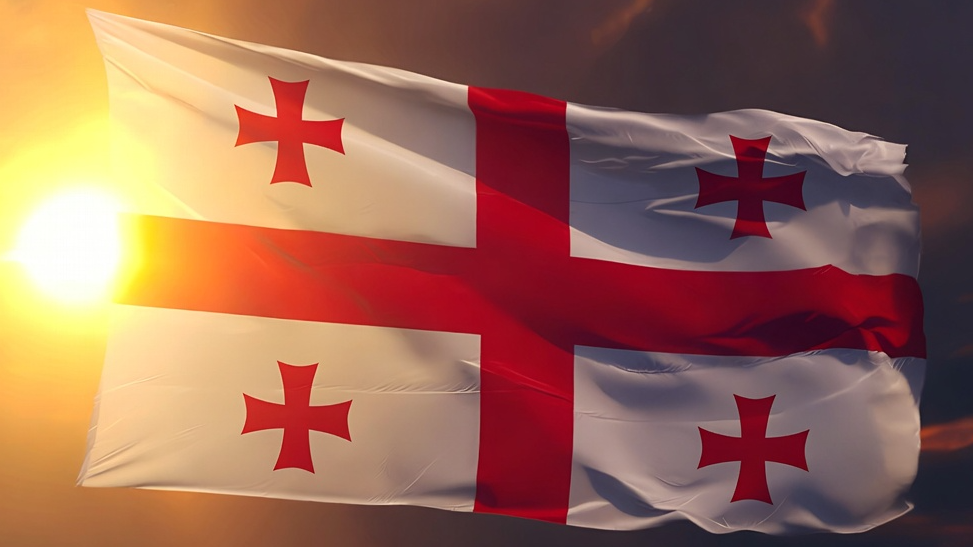 AI image of Georgian flag and rising sun.