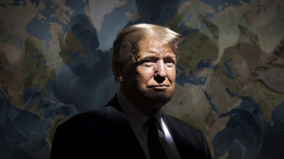 Image of President Donald Trump in partial shadow.